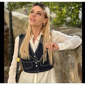 ZARA Cropped Sleeveless Vest NWT | Striped Button-Front Denim Look M